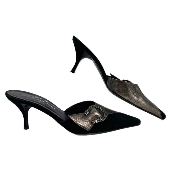 Donald J. Pliner Black Silver Buckle Stiletto Heels | Size 8 - Picture 1 of 10